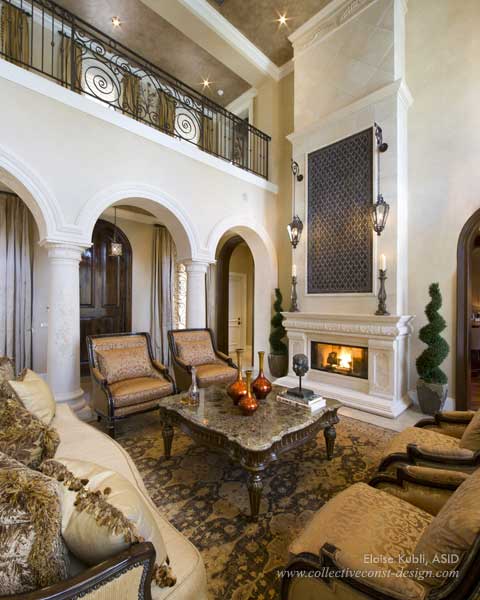 Cast-stone and wrought iron accentuate the home&rsquo;s architecture.
