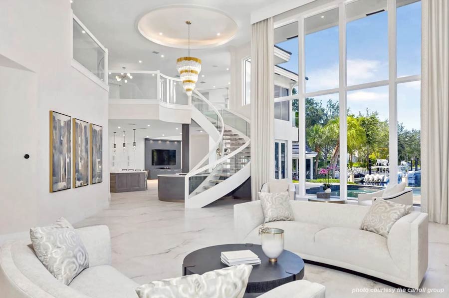 From the living room looking at water view and the rest of the home.