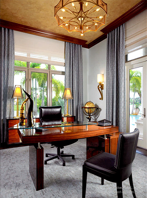 Uncluttered and opulent home office.