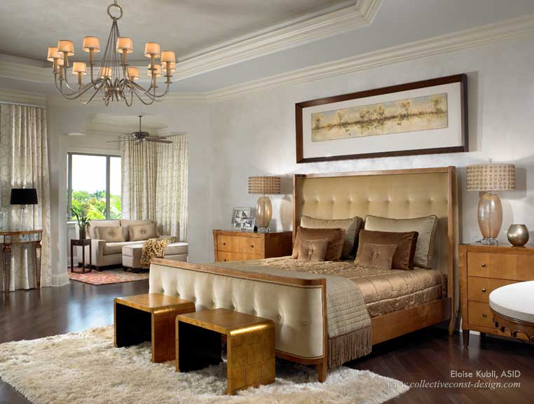 French Art Deco was Eloise Kubli&rsquo;s inspiration for this 575-square-foot bedroom in Planation&rsquo;s Hawks Landing. The walls and ceiling are given a romantic shine with LusterStone, a faux finish that shimmers when the lights are low.