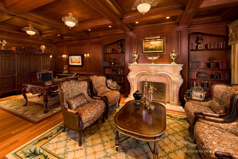 This home office was designed for an executive who often met there with clients. The comfortable sitting group provided a relaxed setting for conversations.
