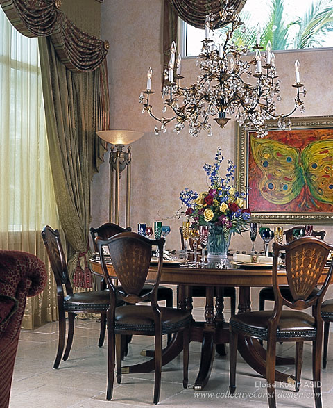 Custom chandeliers imbue a room with refined lighting.