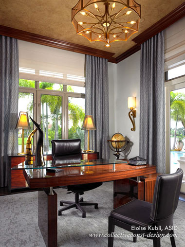 A homeowner who uses a laptop and wireless printer can have a more streamlined, lighter looking desk because there are no clumsy wires to hide. When a chair is on casters, a hard-surface floor may be preferable so that it rolls easily.