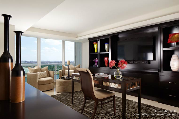 For homes that don�t have a dedicated guest bedroom, a custom unit like this one can be a problem-solver. At the touch of a button, a queen-size sleeper sofa emerges from behind the TV. (Photo courtesy of Collective Construction and Design)