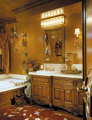 The master bath is beautifylly detailed with burnished highlights.