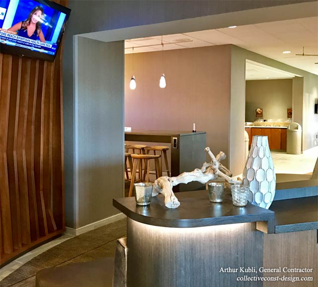 In addition to completing the Lobby build, Kubli and his Collective team developed this Television lounge area.