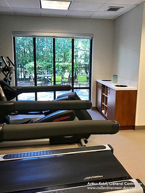 The fitness center was outfitted with high-end treadmills and other aerobic workout machines.