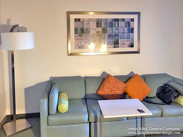 Upgrades, including artwork, new furniture, and flooring, were specified and installed.