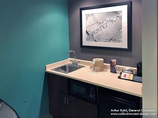 Collective installed and upgraded the kitchenettes in the suites, including artwork and ceiling fans (not pictured)