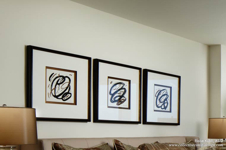 Repetitive and simple artwork or design elements update the look of a room.