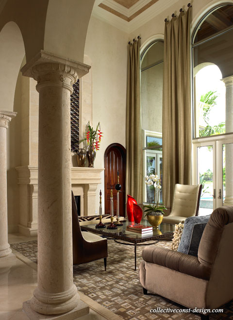 Living room, custom high-end interior design.
