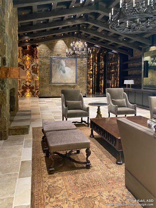 Great Room Seating, Furninshings, and Rug. Facing Wineroom